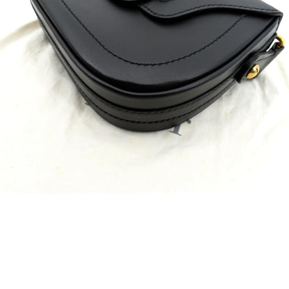 CHRISTIAN DIOR D Fence Calfskin Leather Saddle Bag Black