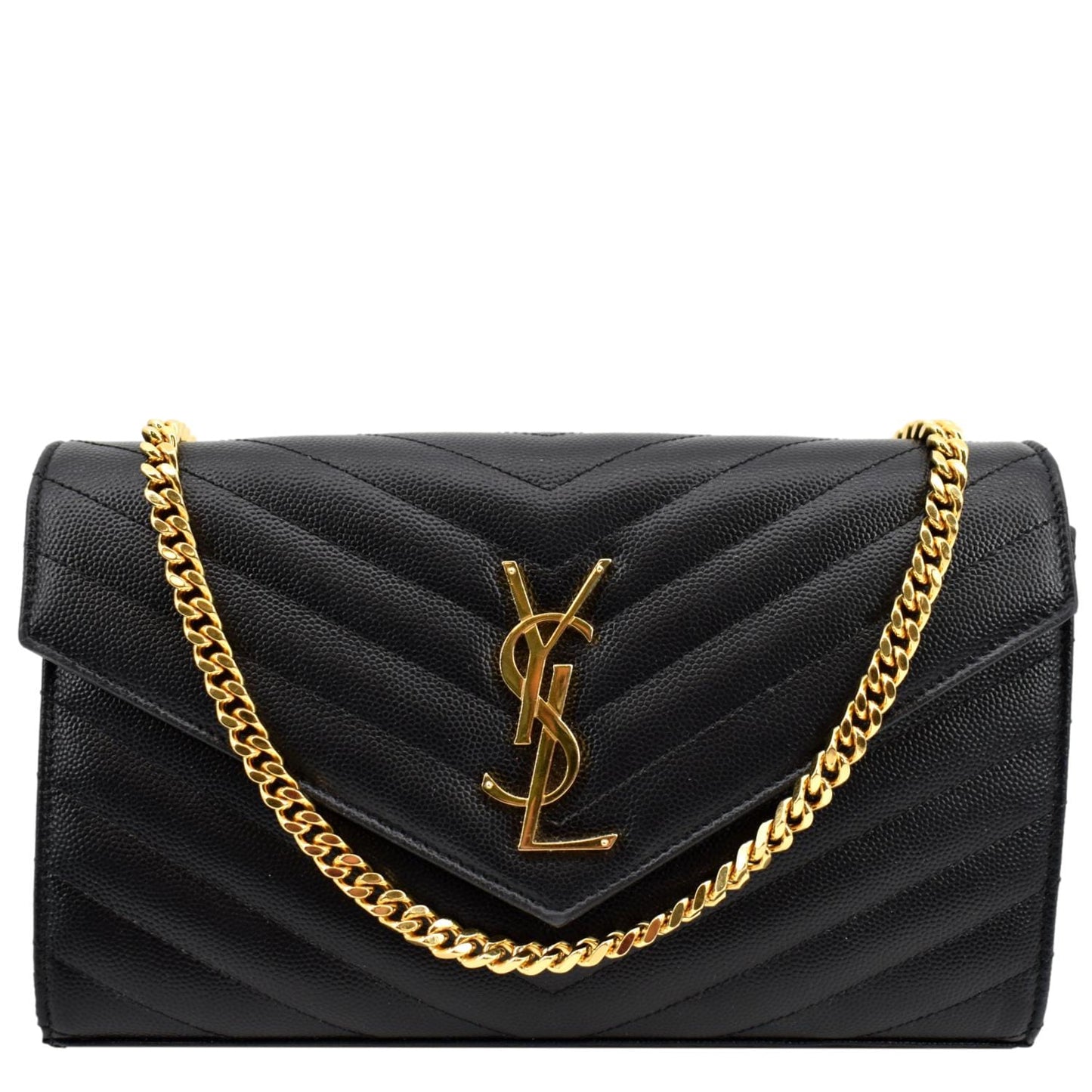 YVES SAINT LAURENT Chevron Grain De Poudre Envelope Chain Bag Black