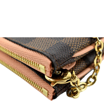 LOUIS VUITTON Double Zip Pochette Damier Ebene Crossbody Bag Rose Ballerine