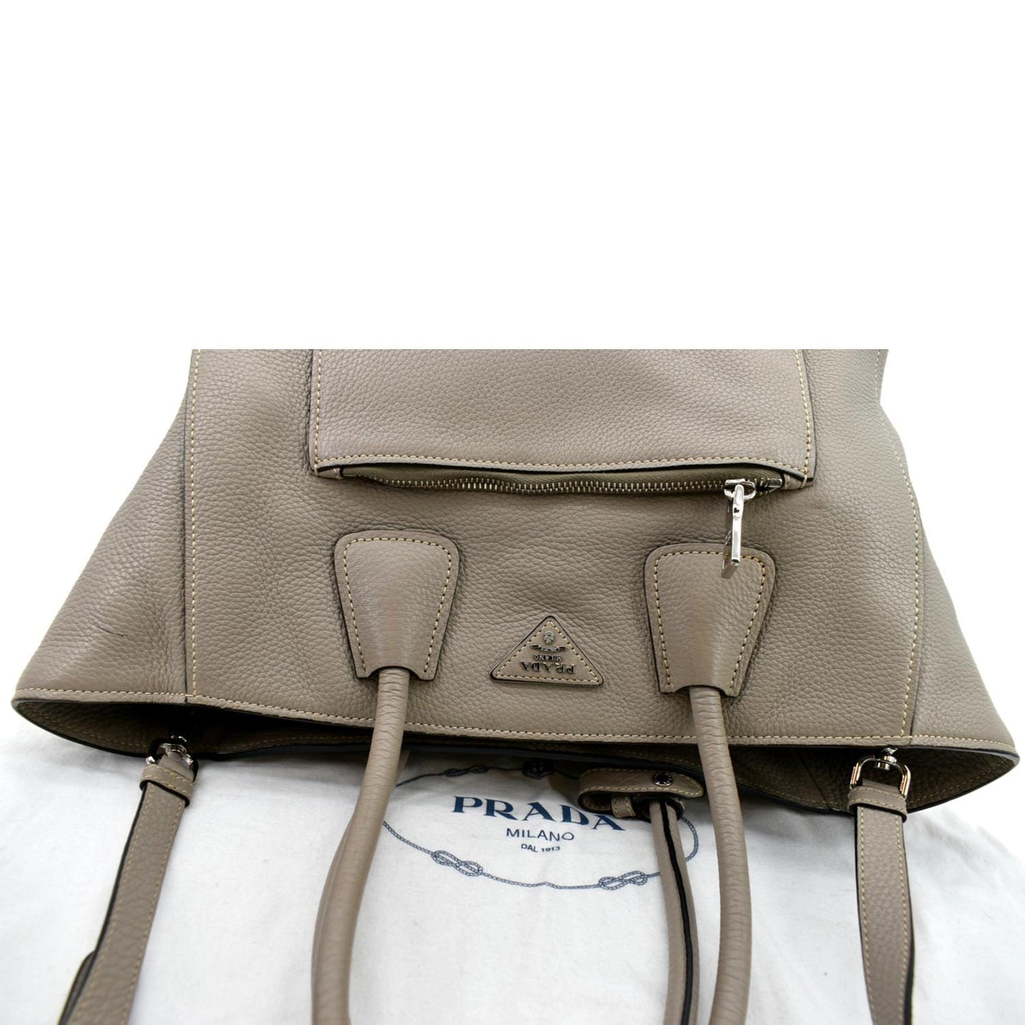 PRADA Leather Tote Shoulder Bag Tan