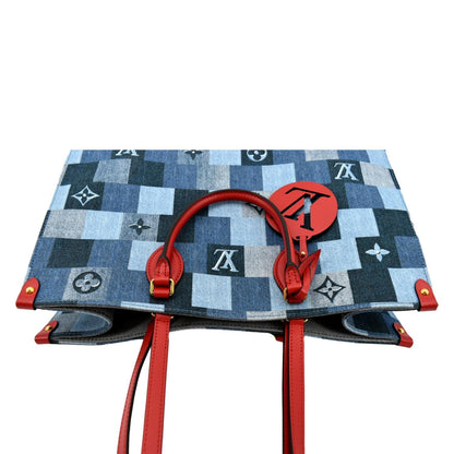 LOUIS VUITTON Onthego GM Autres Toiles Monogram Denim Shoulder Bag Blue/Red