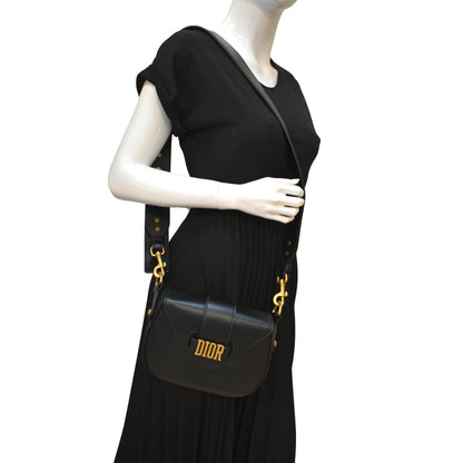 CHRISTIAN DIOR D Fence Calfskin Leather Saddle Bag Black