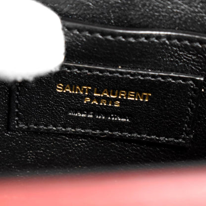 YVES SAINT LAURENT Cassandra Top Handle Embossed Leather Shoulder Bag Red