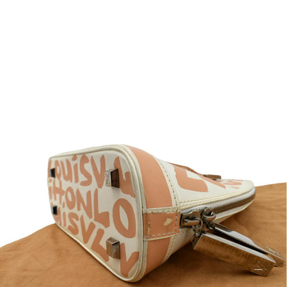 Louis Vuitton Alma Graffiti Leather Satchel Bag White