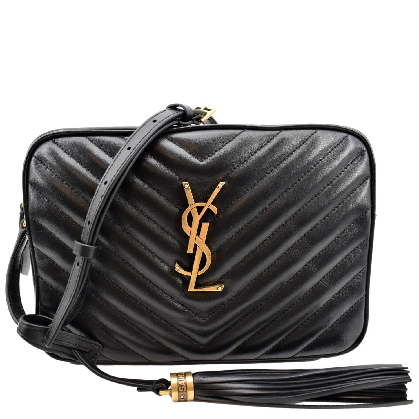 YVES SAINT LAURENT Lou Camera Chevron Leather Crossbody Bag Black