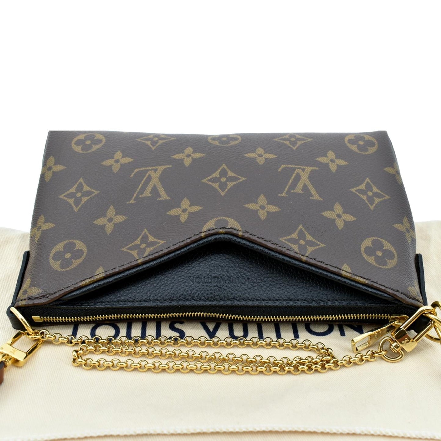 LOUIS VUITTON Pallas Monogram Canvas Clutch Crossbody Bag Brown
