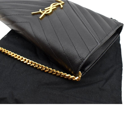 YVES SAINT LAURENT Chevron Grain De Poudre Envelope Chain Bag Black