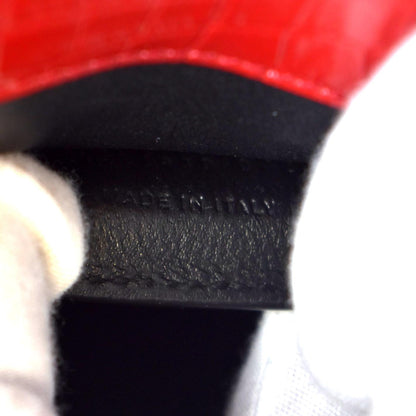 YVES SAINT LAURENT Cassandra Top Handle Embossed Leather Shoulder Bag Red