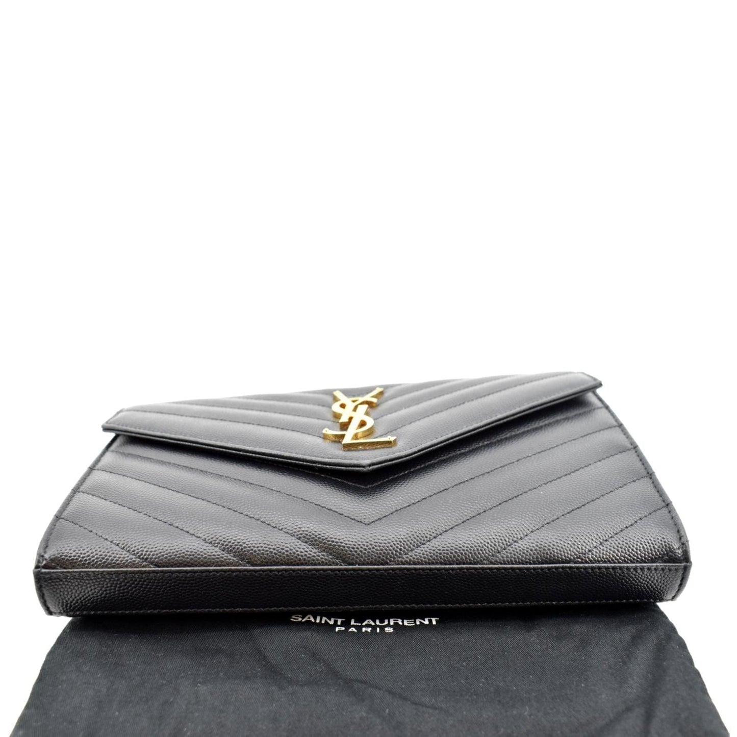 YVES SAINT LAURENT Chevron Grain De Poudre Envelope Chain Bag Black