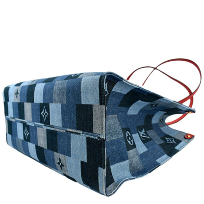 LOUIS VUITTON Onthego GM Autres Toiles Monogram Denim Shoulder Bag Blue/Red