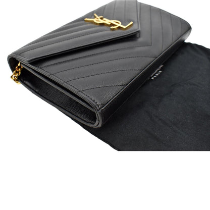 YVES SAINT LAURENT Chevron Grain De Poudre Envelope Chain Bag Black