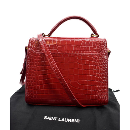 YVES SAINT LAURENT Cassandra Top Handle Embossed Leather Shoulder Bag Red