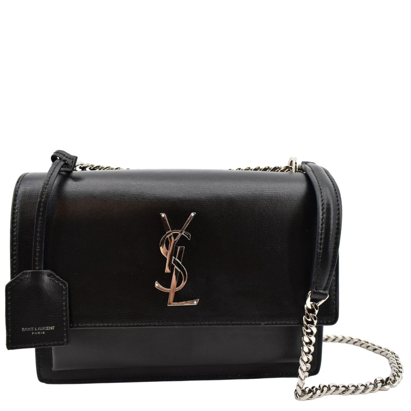 YVES SAINT LAURENT Sunset Calfskin Leather Chain Shoulder Bag Black