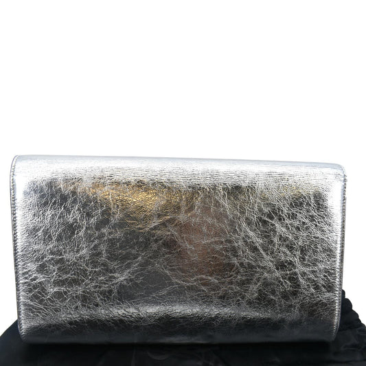 YVES SAINT LAURENT Belle de Jour Leather Clutch Bag Silver