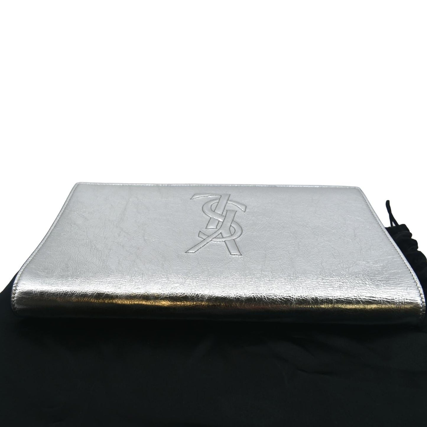YVES SAINT LAURENT Belle de Jour Leather Clutch Bag Silver