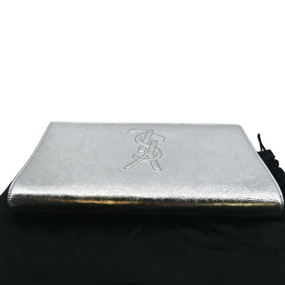 YVES SAINT LAURENT Belle de Jour Leather Clutch Bag Silver