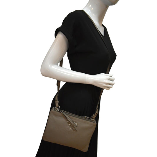 PRADA Vitello Phenix Leather Crossbody Bag Beige