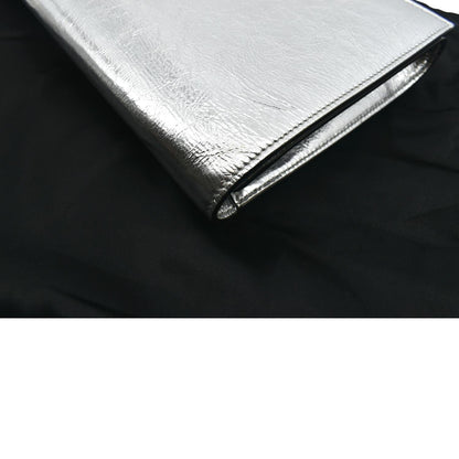 YVES SAINT LAURENT Belle de Jour Leather Clutch Bag Silver