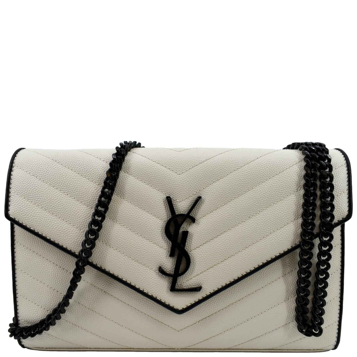 YVES SAINT LAURENT Contrast Trim Wallet on Chain Leather Shoulder Bag White