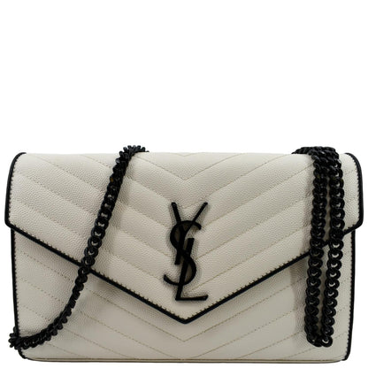 YVES SAINT LAURENT Contrast Trim Wallet on Chain Leather Shoulder Bag White