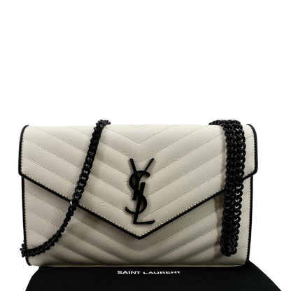 YVES SAINT LAURENT Contrast Trim Wallet on Chain Leather Shoulder Bag White
