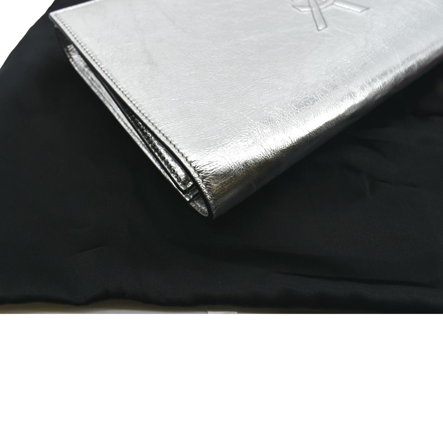 YVES SAINT LAURENT Belle de Jour Leather Clutch Bag Silver