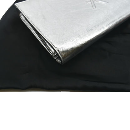YVES SAINT LAURENT Belle de Jour Leather Clutch Bag Silver