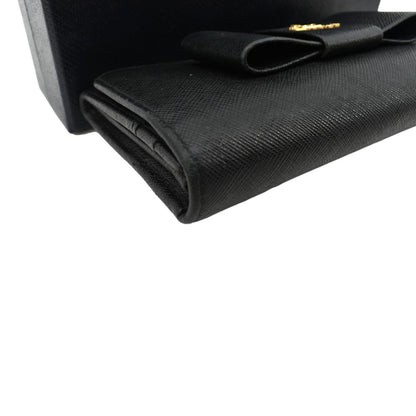PRADA Bow Saffiano Leather Wallet Black