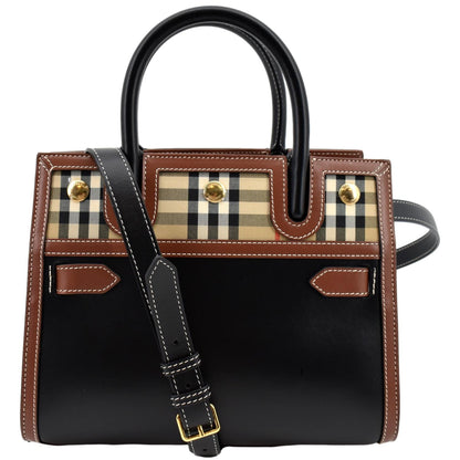 BURBERRY Mini Title Vintage Canvas Leather Two Handle Shoulder Bag Black