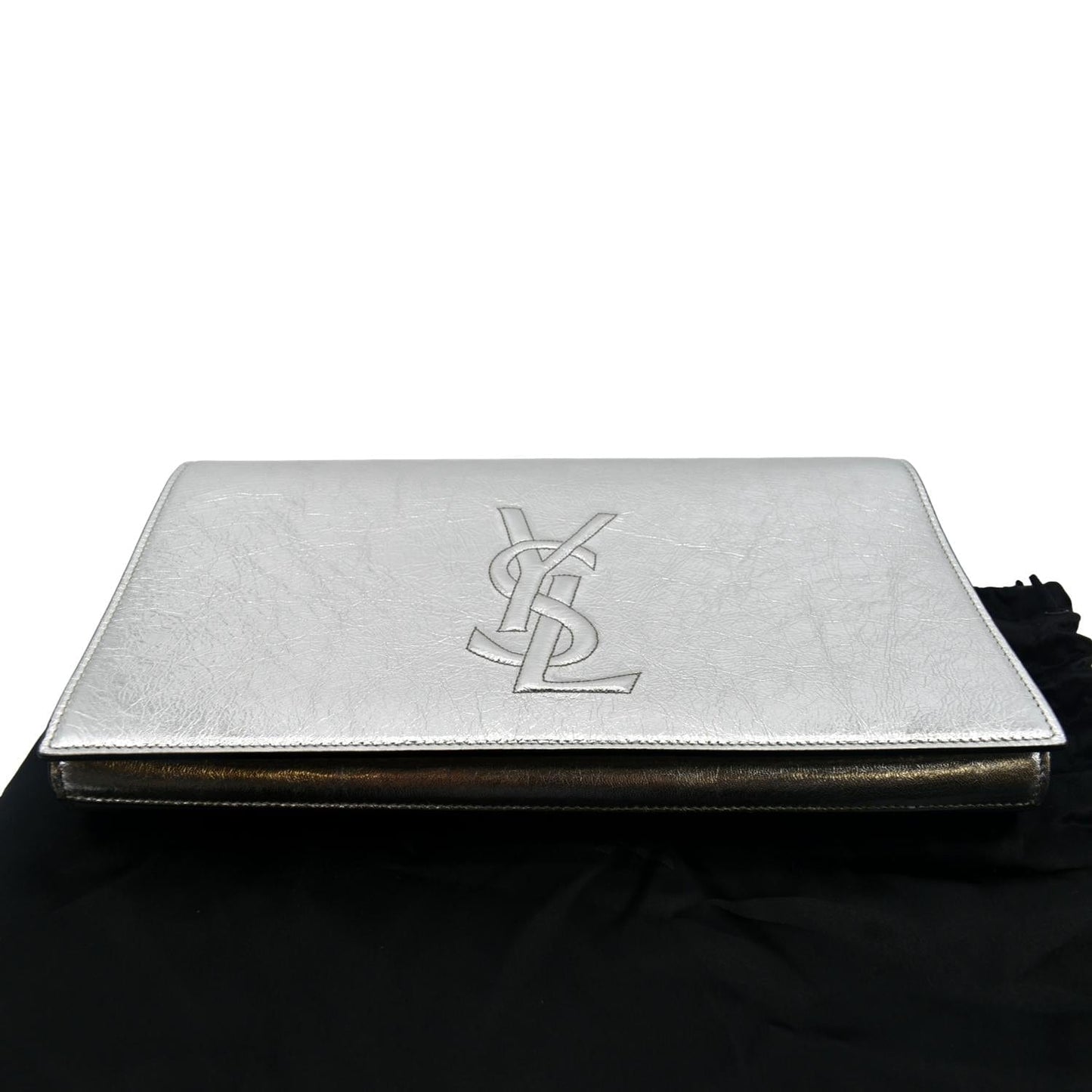YVES SAINT LAURENT Belle de Jour Leather Clutch Bag Silver