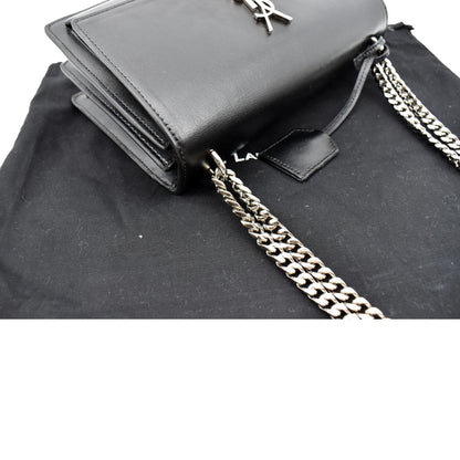 YVES SAINT LAURENT Sunset Calfskin Leather Chain Shoulder Bag Black