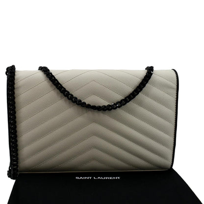 YVES SAINT LAURENT Contrast Trim Wallet on Chain Leather Shoulder Bag White