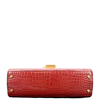 YVES SAINT LAURENT Cassandra Top Handle Embossed Leather Shoulder Bag Red
