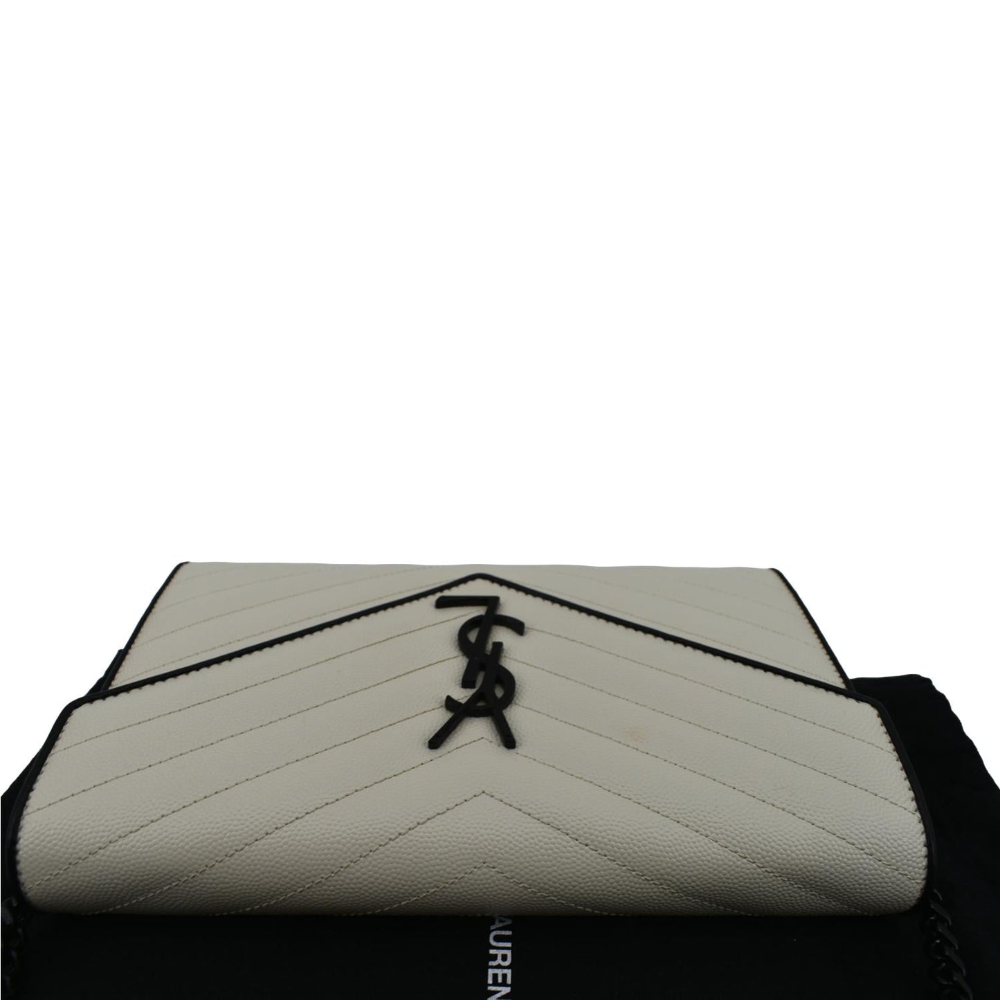 YVES SAINT LAURENT Contrast Trim Wallet on Chain Leather Shoulder Bag White