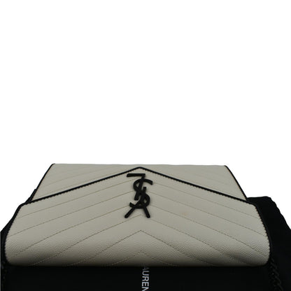 YVES SAINT LAURENT Contrast Trim Wallet on Chain Leather Shoulder Bag White