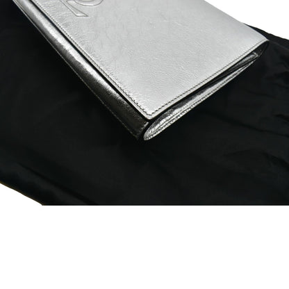 YVES SAINT LAURENT Belle de Jour Leather Clutch Bag Silver