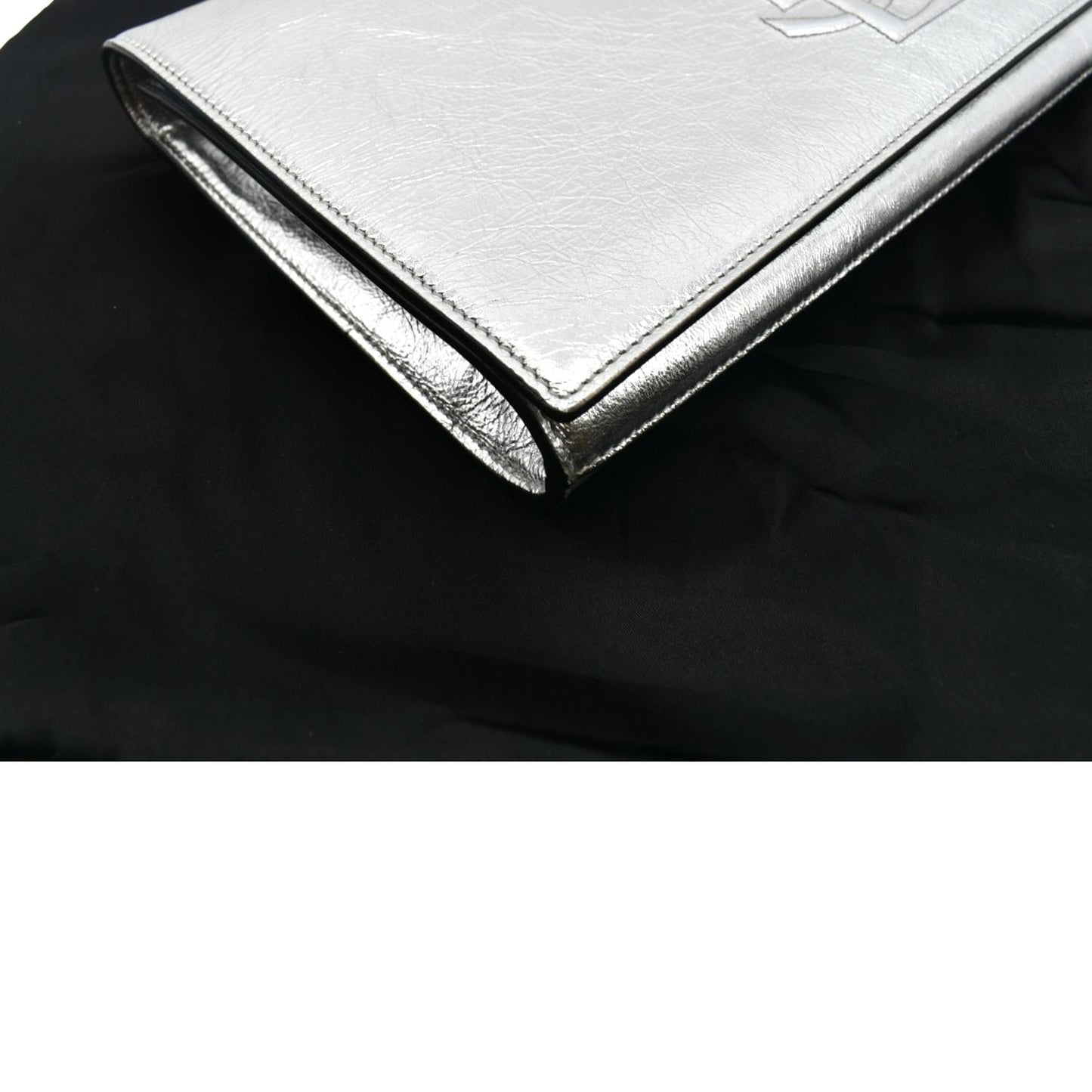 YVES SAINT LAURENT Belle de Jour Leather Clutch Bag Silver