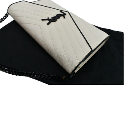 YVES SAINT LAURENT Contrast Trim Wallet on Chain Leather Shoulder Bag White