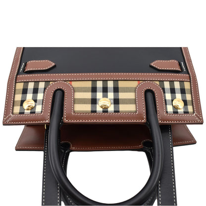 BURBERRY Mini Title Vintage Canvas Leather Two Handle Shoulder Bag Black
