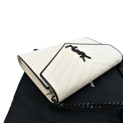 YVES SAINT LAURENT Contrast Trim Wallet on Chain Leather Shoulder Bag White