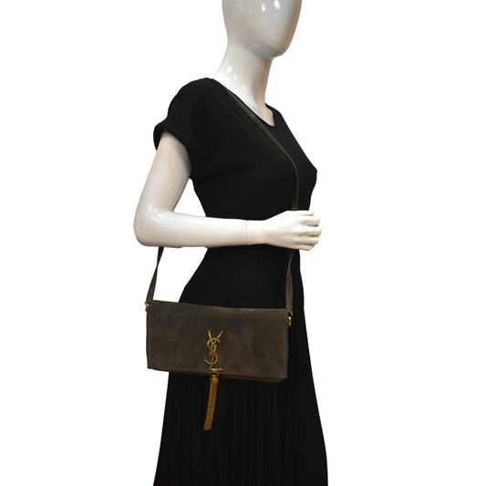 YVES SAINT LAURENT Kate 99 Suede Shoulder Bag Dark Brown