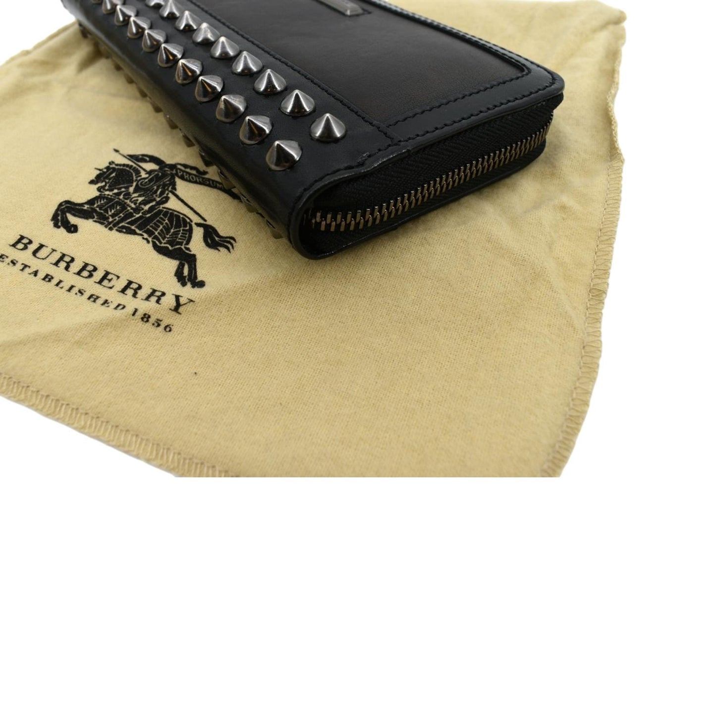 BURBERRY Studded Leather Zip Around Wallet Black