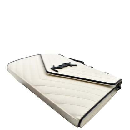 YVES SAINT LAURENT Contrast Trim Wallet on Chain Leather Shoulder Bag White