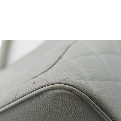 CHANEL Medallion Quilted Caviar Leather Tote Bag White