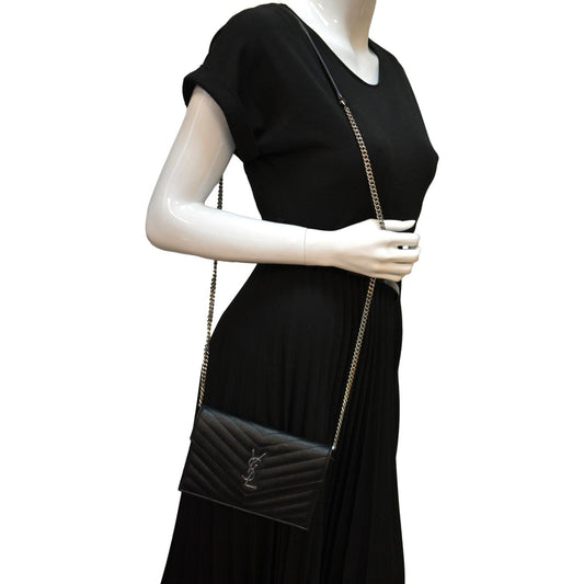 YVES SAINT LAURENT Cassandre Grain De Poudre Crossbody Chain Bag Black