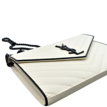 YVES SAINT LAURENT Contrast Trim Wallet on Chain Leather Shoulder Bag White