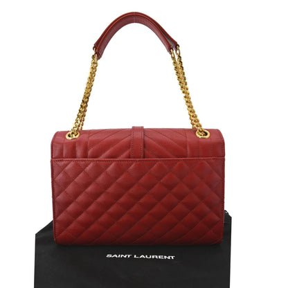YVES SAINT LAURENT Medium Envelope Leather Chain Shoulder Bag Red