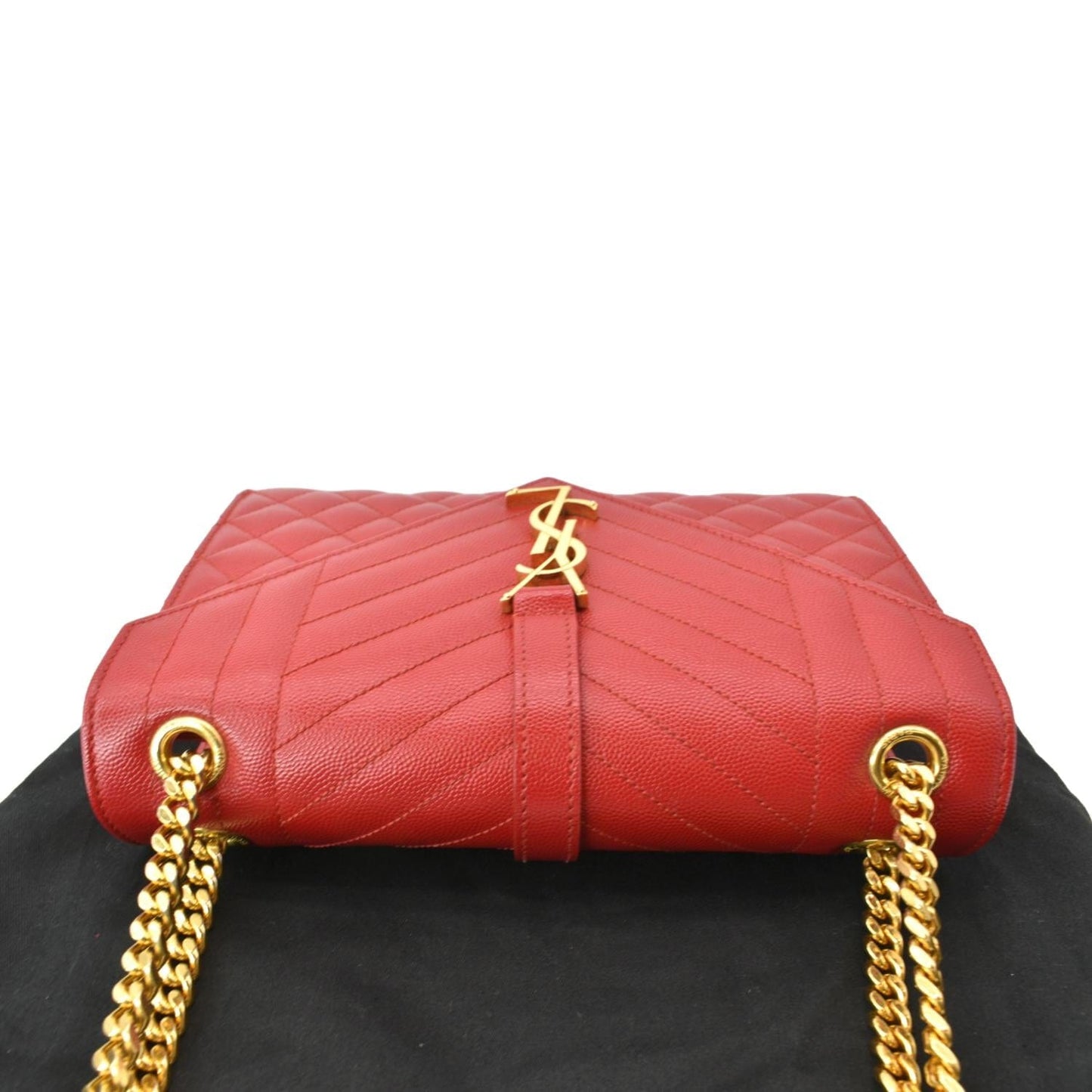 YVES SAINT LAURENT Medium Envelope Leather Chain Shoulder Bag Red