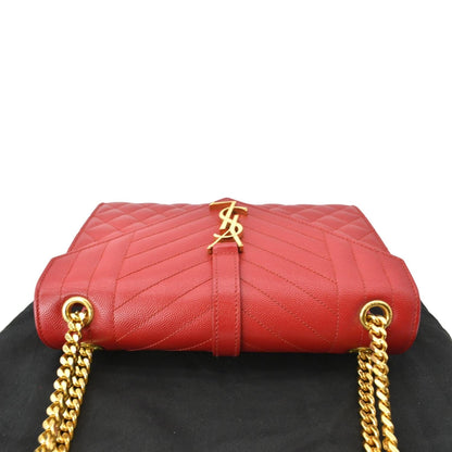 YVES SAINT LAURENT Medium Envelope Leather Chain Shoulder Bag Red