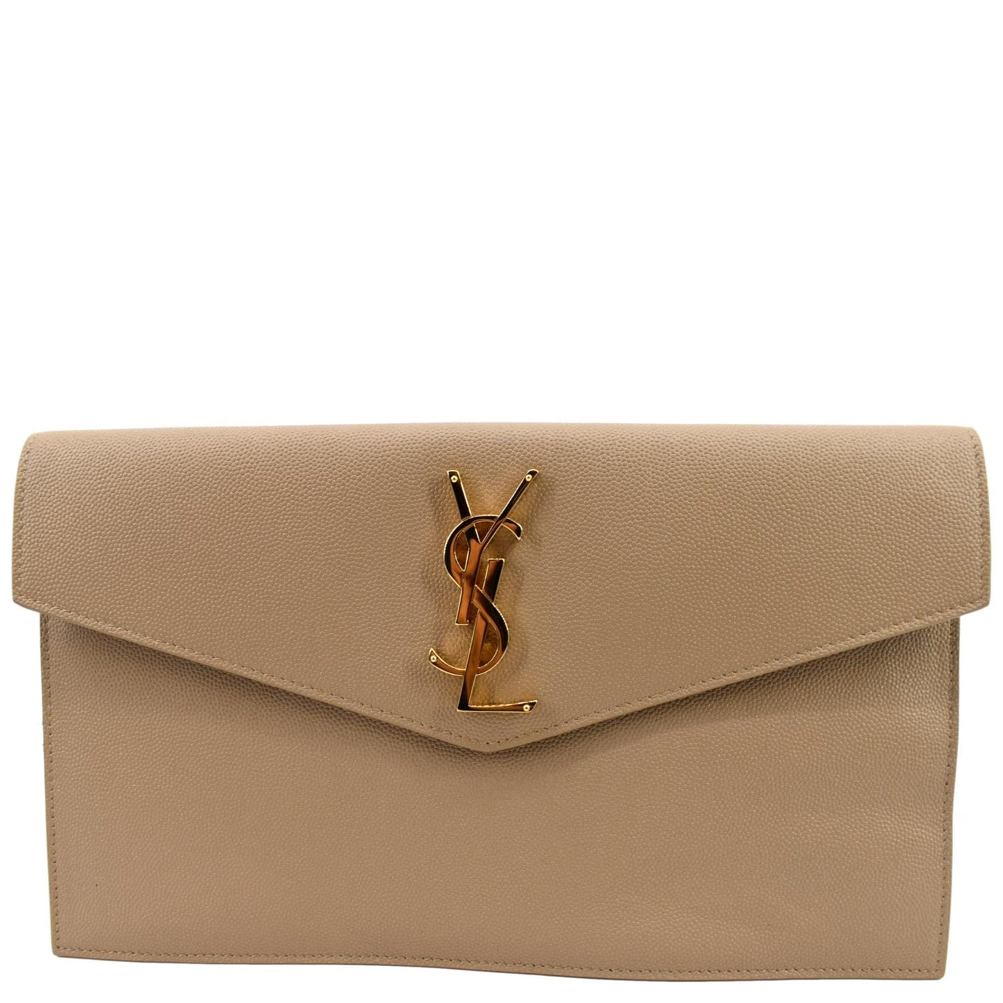 YVES SAINT LAURENT Uptown Envelope Grain De Poudre Leather Clutch Beige